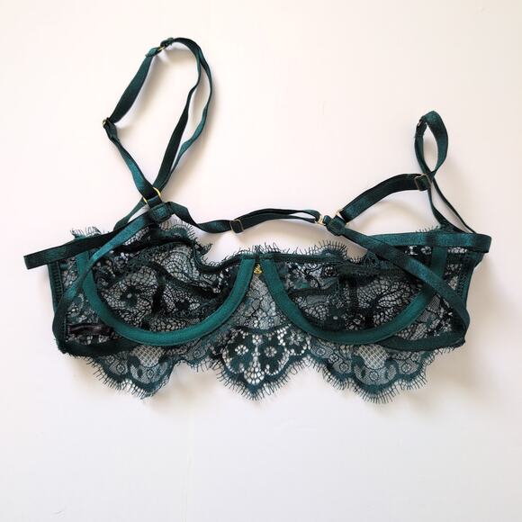Gooseberry Intimates Lace Underwire Bra - Size Small - Emerald Green Sexy Sheer - Picture 7 of 10